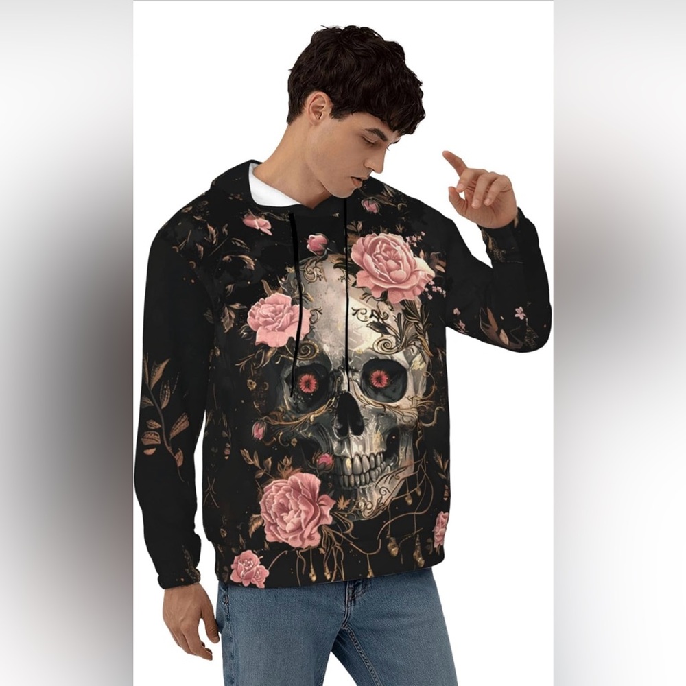 Floral Skull Black Hoodie - Picture 5 of 6